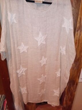 Paper Lace Beige Star-Embroidered Midi Dress-linen